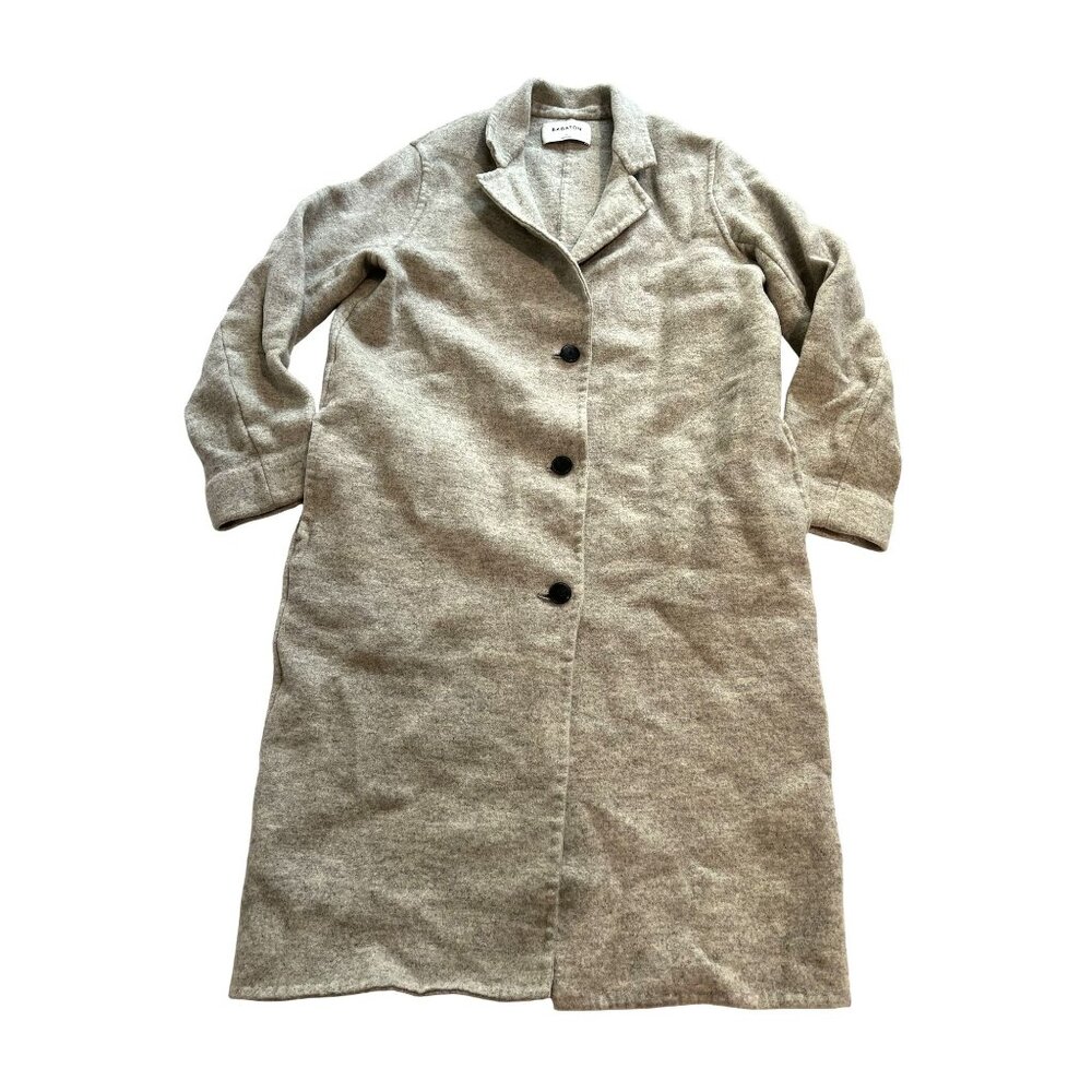 Aritzia Oversized Long Wool-Blend Pea Coat in Heathered Beige